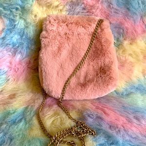 Pink furry purse